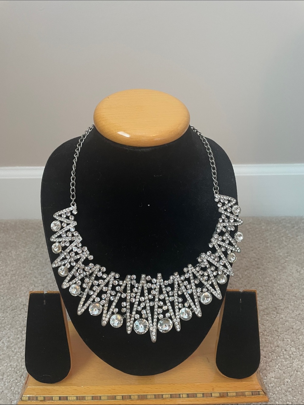 Crystal Statement Necklace - Silver Tone